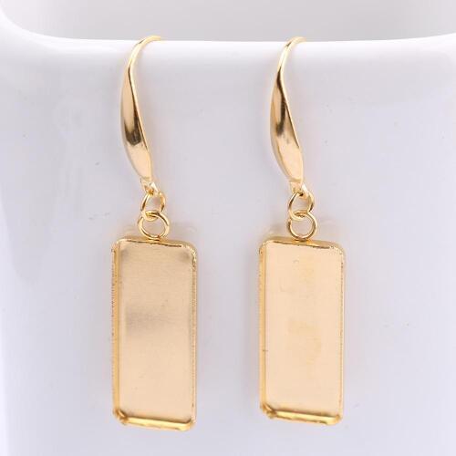 Onwear 10pcs stainless steel jewelry findings fit 10x25mm rectangle cabochon earrings base blanks diy bezel settings gold plated
