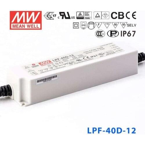Original Meanwell LPF-40D 40.08W 3.34A 220v to 12V led Power Supply waterproof IP67 with PFC for LED lighting dimming psu