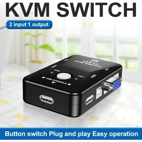 Switch 2x1 USB 2.0 Hub Kaixa Divisor Seletor Adaptador USB 2.0 KVM 2 em 1 Para Fora Vga Para 2 Computador PC