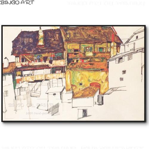 Gifted Artist Hand-painted High Quality Schiller Small House Oil Painting on Canvas Reproduce Schiller Building Oil Painting