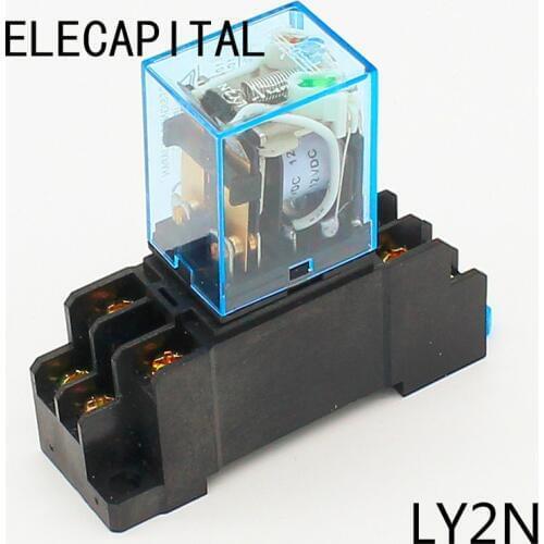 10A dpdt relay 12VDC 24VDC 110VAC 220VAC LY2N General Purpose Relay LY2NJ with power relay base socket 8 pins LY2 relay switch