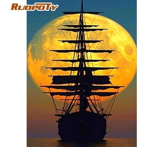 RUOPOTY Painting By Numbers Diy HandPainted Ocean Sailboat Landscape Oil Paint Drawing On Canvas Acrylic Pigment For Adults Art