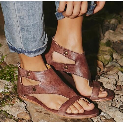 Women Sandals Soft Leather Flat Sandals Shoes Women Plus Size Peep Toe Summer Sandals Casual Gladiator Beach Sandalias Mujer