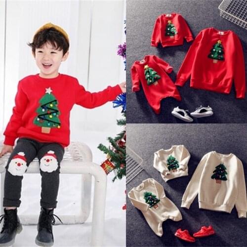Mommy and Me Christmas Family Matching Clothes New Year Women Kids homewear Hoodie Sweaters Xmas Tree Embroidery Good Quality