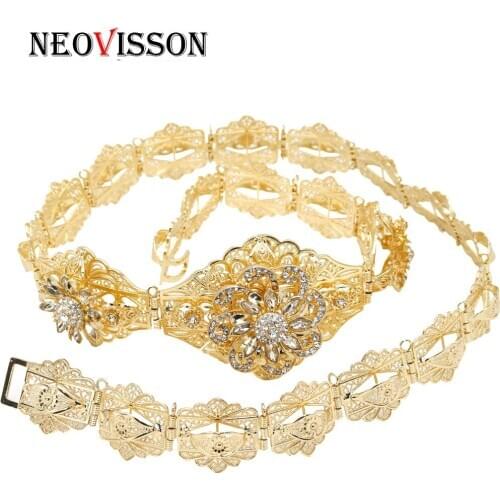 NEOVISSON Gold Silver Color Europe Women Caftan Belt Metal Wedding Jewelry Alloy Rhinestone