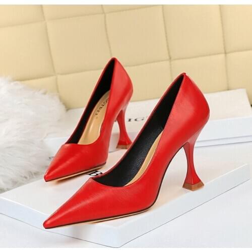 UMMEWALO PU Leather High Heels Shoes Women Pointed Toe Pumps Design Ladies Shoes New Arrival