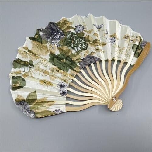 50 PCS Personalized Cherry Blossom Design Round Cloth Folding Hand Fan with Gift bag Wedding Gifts for Guests lin5060