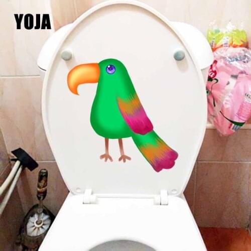 YOJA 22.1X22.6CM Beautiful Wall Sticker Toilet Seat Decal Kids Room Decoration Coloured Parrot Birds T5-0755