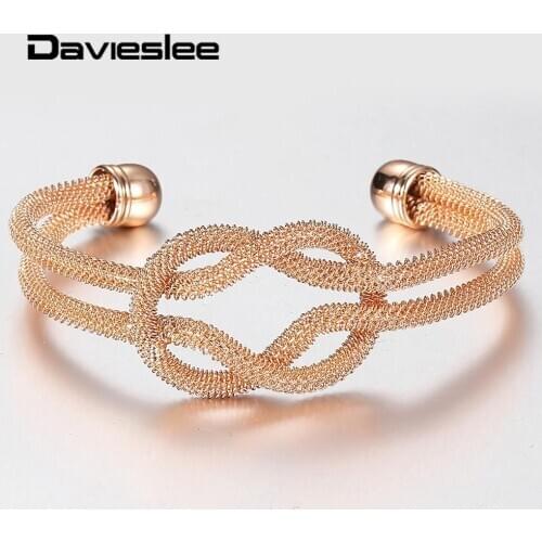 9mm 585 Rose Gold Bangle Bracelet for Women Opening Big Cuff Knot Wristband Party Wedding Fashion Jewelry Gifts LCB49