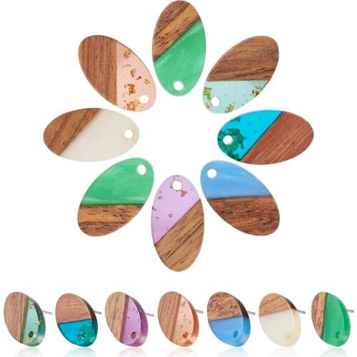 1Box Resin Wooden Earring Post Teardrop Flat Pad Stud Finding with Loop Plastic Ear Nut for Boho Jewelry Dangle Earring Making