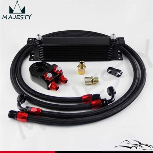 10 Row AN8 Engine Oil Cooler + 3/4*16 & M20 Filter Adapter + 8AN Oil Hose Kit