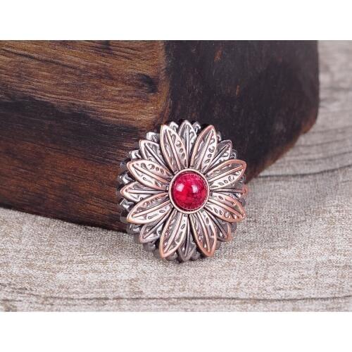 10PC 30*30MM Flower WALLET Bridle Metal Decor with RED Turquoise Antique Copper Screwback Button