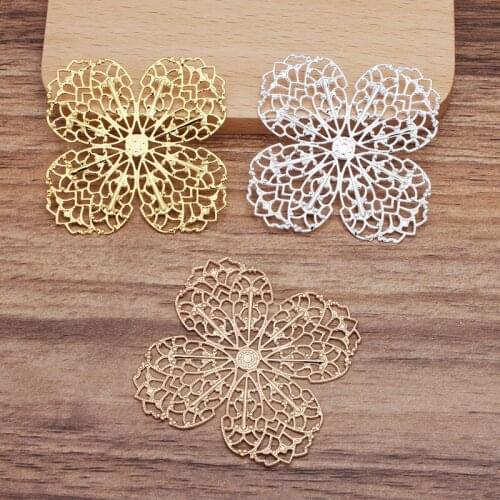 200pcs 43mm Brass Metal Big Filigree Flower 4 Petals Charms Ornaments DIY Stuffs Bridal Wedding Jewelry Accessories Wholesale