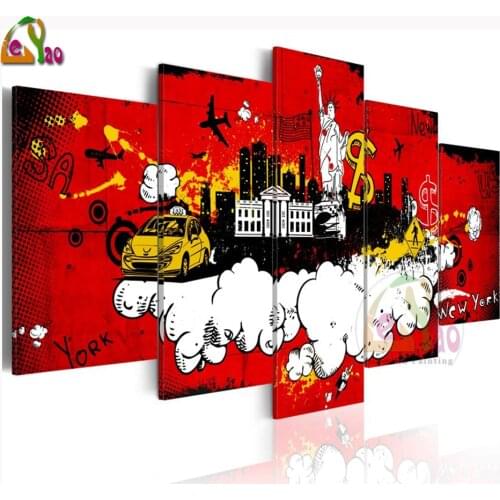 5 Pieces NEW YORK COMIC Graffiti Art Diy Diamond Embroidery abstract 5D Square/Round Diamond Painting Kits Full Mosaic sale