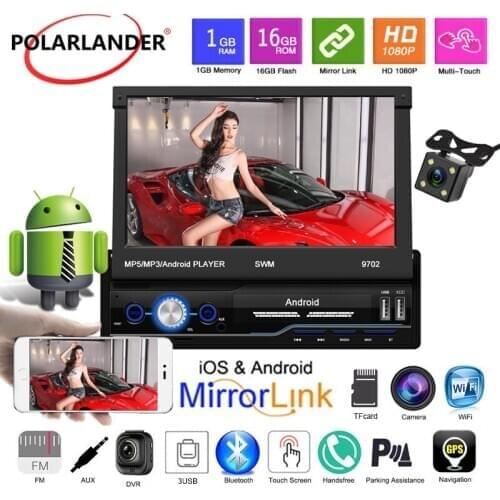 MP5 Car Radio GPS AUX 2-USB 7 Inch Telescopic iOS WiFi Mirror Link 9702 Android 8.1 System 1din Support AUX APP Bluetooth DVR