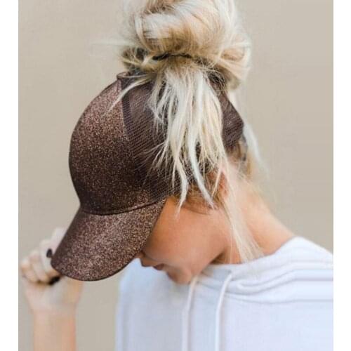 Glitter Ponytail Baseball Cap Women Snapback Hat Mesh Caps Messy Bun Summer Hat Female Hip Hop Hats Casquette