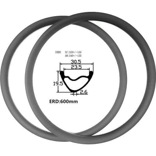 29er carbon mtb rim Asymmetry XC AM 30.5x19.5mm hookless V disc mtb rims tubeless tape 320g mtb disc rim ERD 600mm