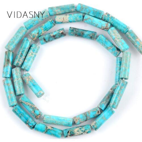 Natural Stone Lake Blue Sea Sediment Jaspers Column Beads For Jewelry Making 4*13mm Charm Loose Beads Diy Bracelet Necklace 15