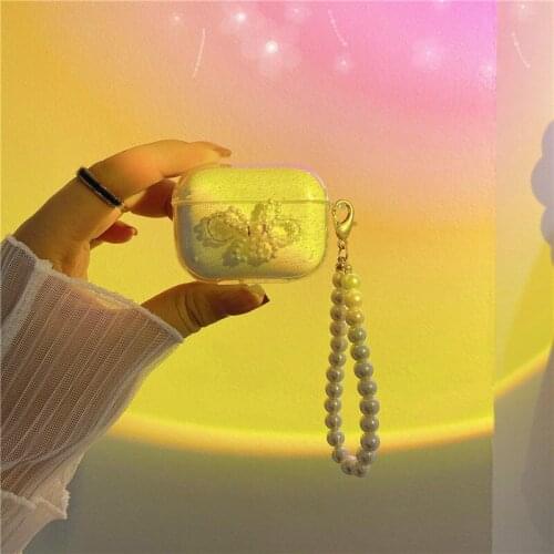 3D Bowknot Design Pearl Bracelet Earphone Case Protective Anti-fall Wireless Headphone Earphone Cover for Apple Airpods Pro 1 2