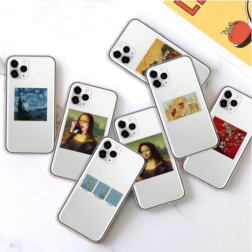 Aesthetic Van Gogh Mona Lisa Case for IPhone 12 Pro X XR XS SE 2020 Soft TPU Case for IPhone 7 8 Plus 6 6S 11 Pro MAX Covers