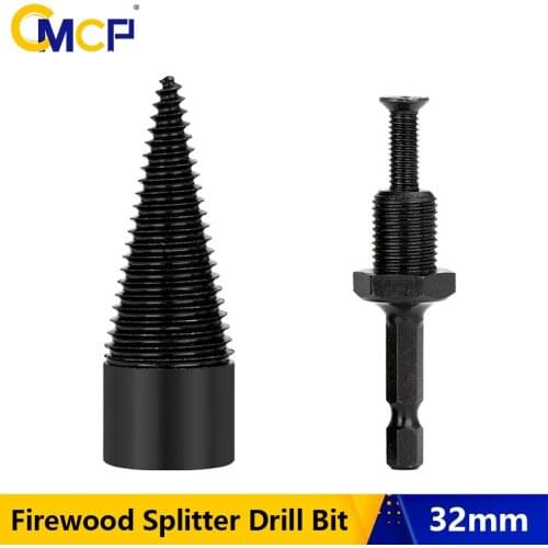 CMCP Firewood Splitter Drill Bit 32mm Wood Cone Reamer Punch Hex Shank Wood Splitter Drill Bit For Woodworking Tools