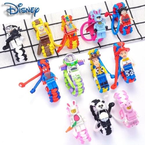 Disney Toy Story 4 Buzz Lightyear Superman Bracelet Building Blocks Action Figure Toy Woody Spiderman Bracelet Childrens Gift
