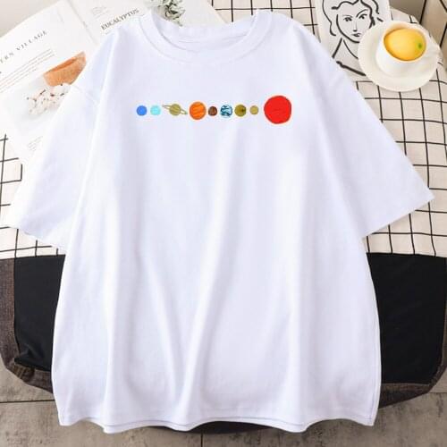 Hand Drawn Planets Printing Womens T Shirts Oversize Fashion Short Sleeve Summer Comfortable Tshirts Loose Vintage T-Shirts Men