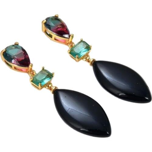GG Jewelry Natural Stone Multi Color Crystal Black Onyx Dangle Stud Earrings classic for women lady fashion jewelry gift