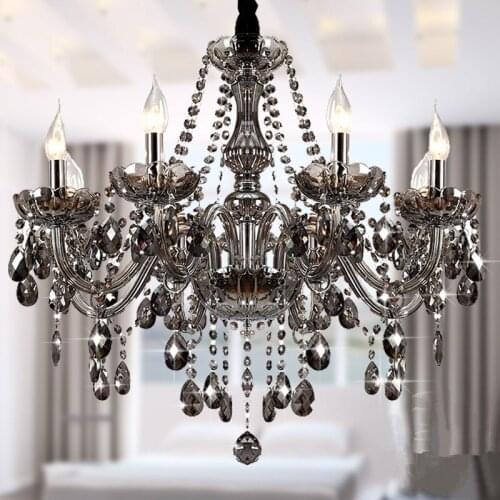Crystal Chandeliers Smokey Grey Lustre de Crystal modern Ceiling Hanglamp Dining room Light Fixture 8 arms luminaire lighting