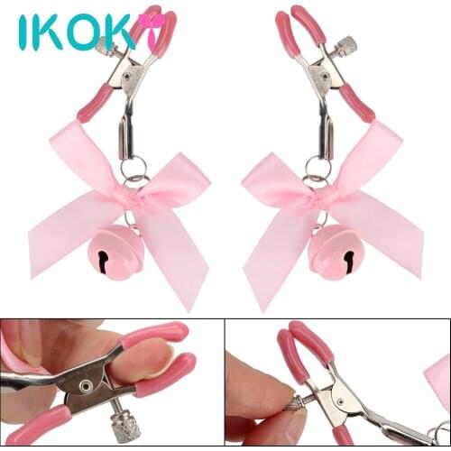 IKOKY Breast Bondage Metal Nipple Clips Adjustable with Small Bell Nipple Stimulator Sex Toys for Couple Torture Play Clamps