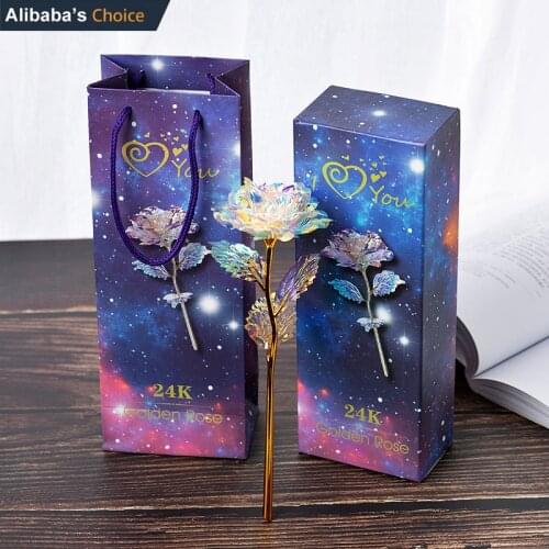 Artificial 24K Gold Foil Flower With Gift Box Valentines Day Gifts Galaxy Rose with Pink Boxes Dropshipping