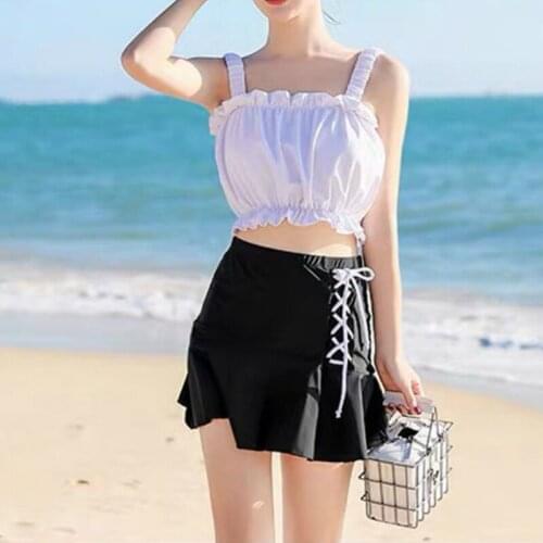 Bikini Set Women Drawstring Adjustable High Waist Lady Split Swimsuit Sexy Pink Spaghetti Strap Ruffles Lolita Beach Swimwears