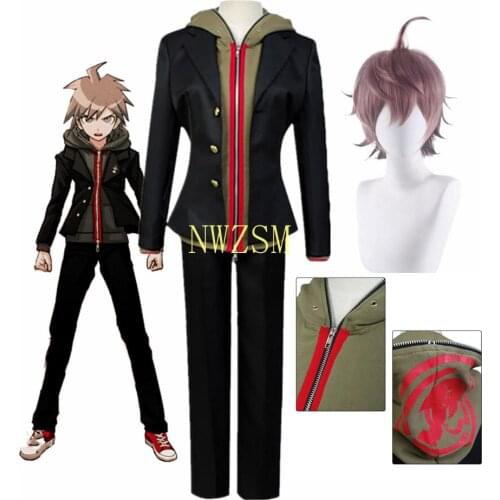 Anime Danganronpa Naegi Makoto Uniform Wig Hoodie Cosplay Costume