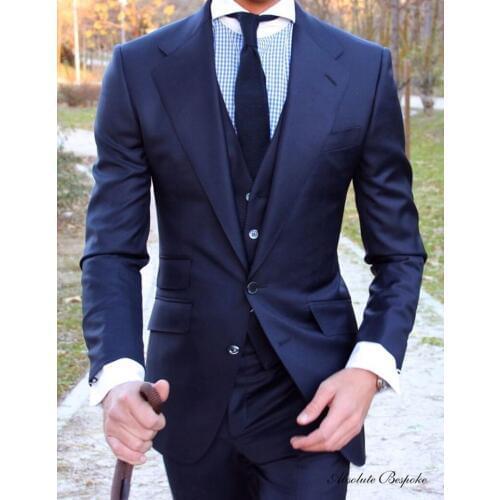 Custom Made Groomsmen Notch Lapel Groom Tuxedos Navy Blue Men Suits Wedding Best Man Blazer (Jacket+Pants+Tie+Vest) C41