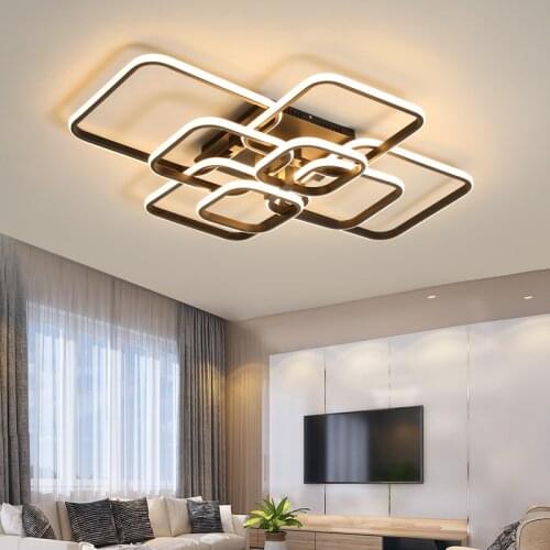 Square Chandelier Lighting for Living Room Dining Kitchen Modern Black LED Ceiling Lamp With Remote Dimmable Bedroom Fixtures
