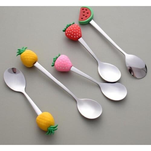 Cute Fruit Shape Kitchen Spoon Stainless Steel Ice Cream Scoop Dessert Spoon Coffee Spoon Tea Spoons Teaspoons Dinnerware