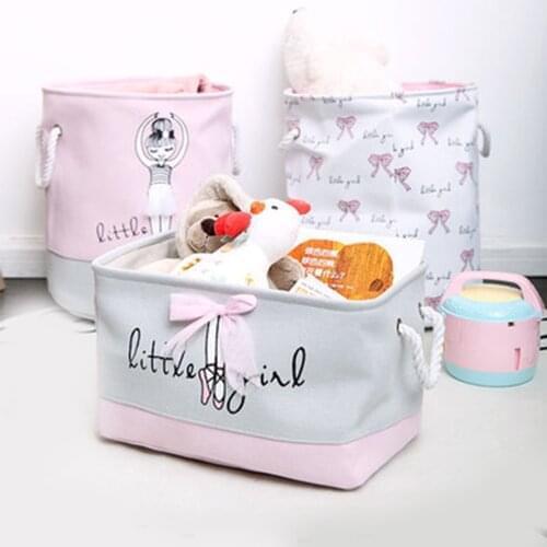 Cute Pink Folding Laundry Basket For Kids Toy Storage Basket Sundries Clothes Organizer Girl Canvas Laundry Fabric Basket