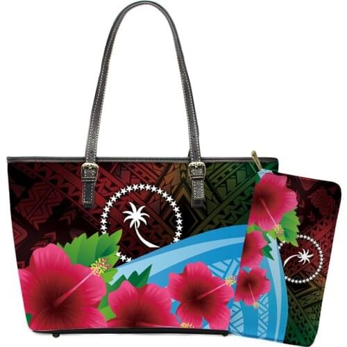 Fashion Handbags Wallet Set Polynesian Pattern Flower Printing Womens Leather Bag Large Shopper Bag Lady Shoulder Bags Purses