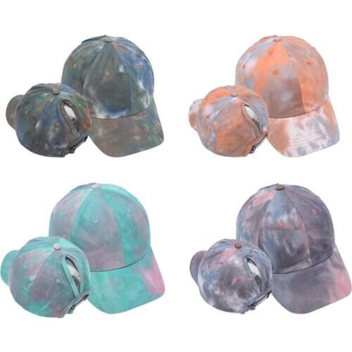 HanXi New Tie Dye Ponytail Baseball Caps Women Fashion Cotton Sun Hat Visor for Lady Girls