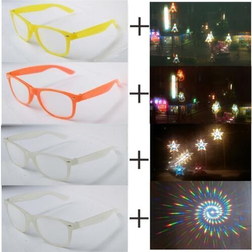 Free shipping glow in the dark frame rainbow diffraction glasses