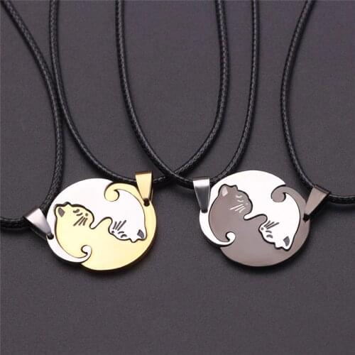 Couple Necklace Chain Pendant Cute Cat Embrace Jewelry For Women Men Couple Lovers Rope Chain Pair Pendants Collares Jewelry
