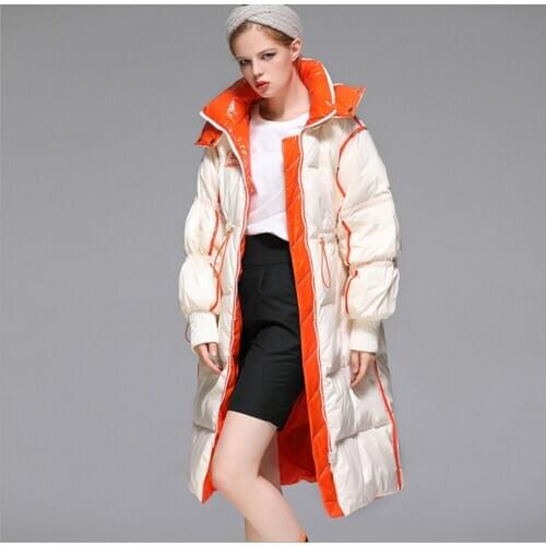 Hooded womens down coats jacket 2020 winter new style loose long over the knee 90% duck down jackets coat overcoats outwear