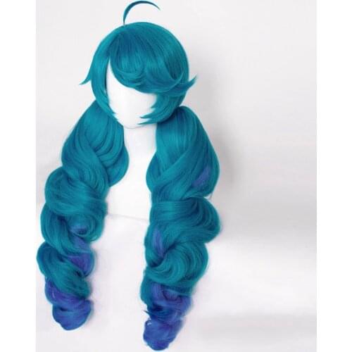 Lol Gwen Girls Cosplay Wigs Long Gradient Curly Blue Fake Hair Without Headwear