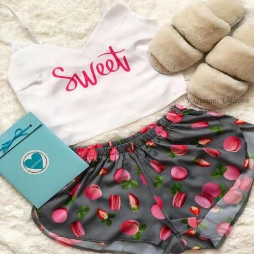 Spaghetti Strap Silk Pajama Set Sleeveless Animal Print Pyjamas Sleep Shorts Set Lace Pijama Suit Sleepwear Women Sexy Nighties