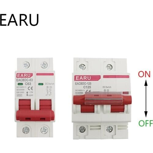 DC 1000V Solar Mini Circuit Breaker Overload Protection Switch 6A/10A/25A40A/63A/80A /100A/125A 2P DC1000V Photovoltaic MCB PV