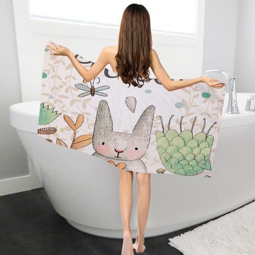 Rectangle Swimming Bath Towel Cartoon Rabbit Pattern Printed Microfiber Swimwear Shower Blanket Beach Towel Picnic Mat YJ0001