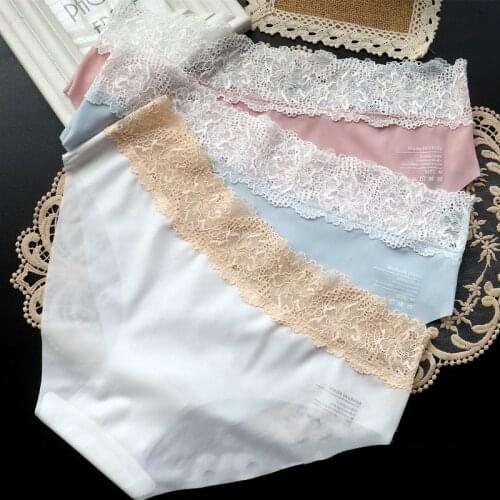 Sexy Ice Silk Seamless Women Underwear Fashion Embroidery Lace Low-Waist Panties Breathable Cotton Crotch Female Briefs Lingerie