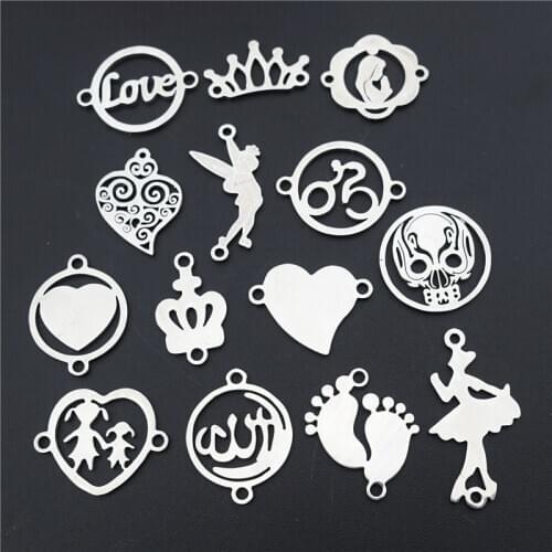 Stainless Steel Connector Love Tiara Ride Bike Skull Mother & Daughter Allah Fairy Girl Jewelry Making Findings Component 5pcs