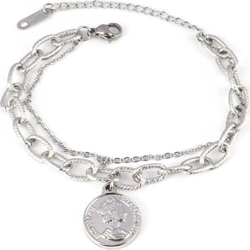 Punk Thick Bracelets Chain Bracelet Double Layer Bracelet Women Stainless Steel Bracelet For Women Coin Bracelet Jewelry Gift