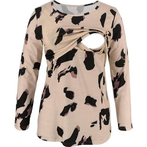 Maternity Tops Womens Comfy Breastfeeding T-Shirt Mom Pregnant Nursing Baby Maternity Leopard Print Tops Blouse Clothes